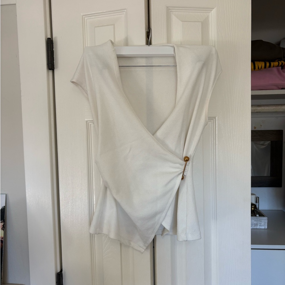Zara White Wrap Top with Gold